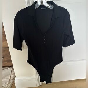 Zara Black Collared Bodysuit